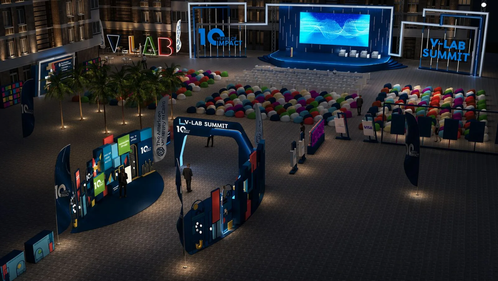AUC V-Lab Summit stage and seating design — experiential event design by Mahmoud Elkordy